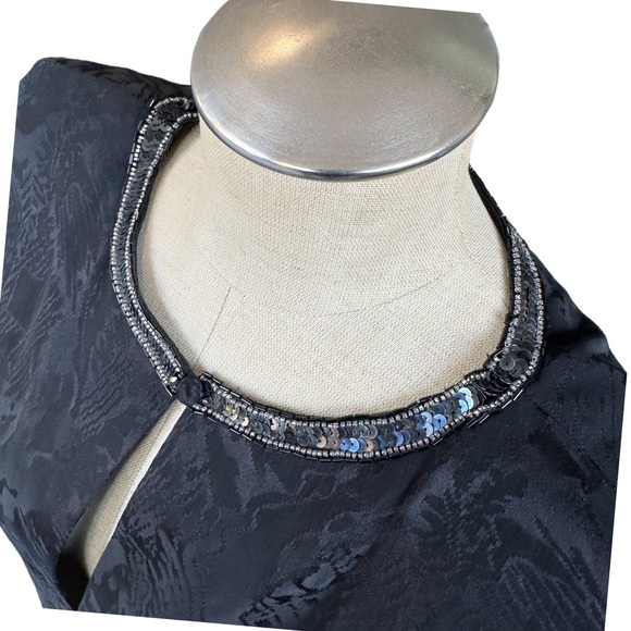 A.J. BARI 100% Silk 1980s Vintage Black Dress Asymmetrical Beaded with Sequins - Picture 12 of 13